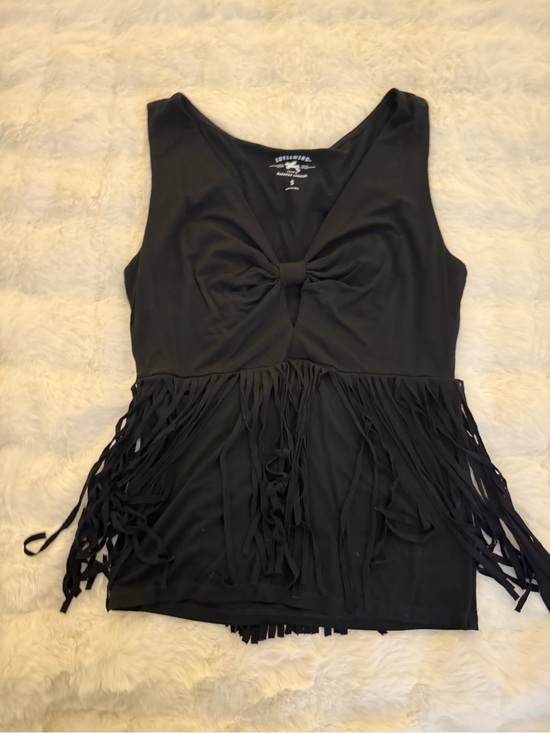 Idyllwind Tops - Idyllwind Black Knot-Front Tank with Fringe Hem